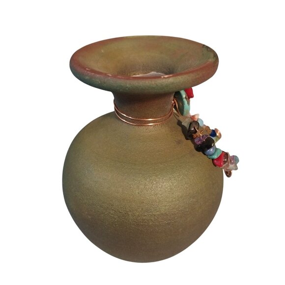 Jeremy Diller Earth Fire Raku Small Vase With Beaded Accents - Picture 2 of 8